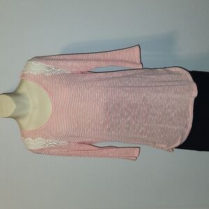 Maurices Long Orange Striped Lacy Thin Shirt